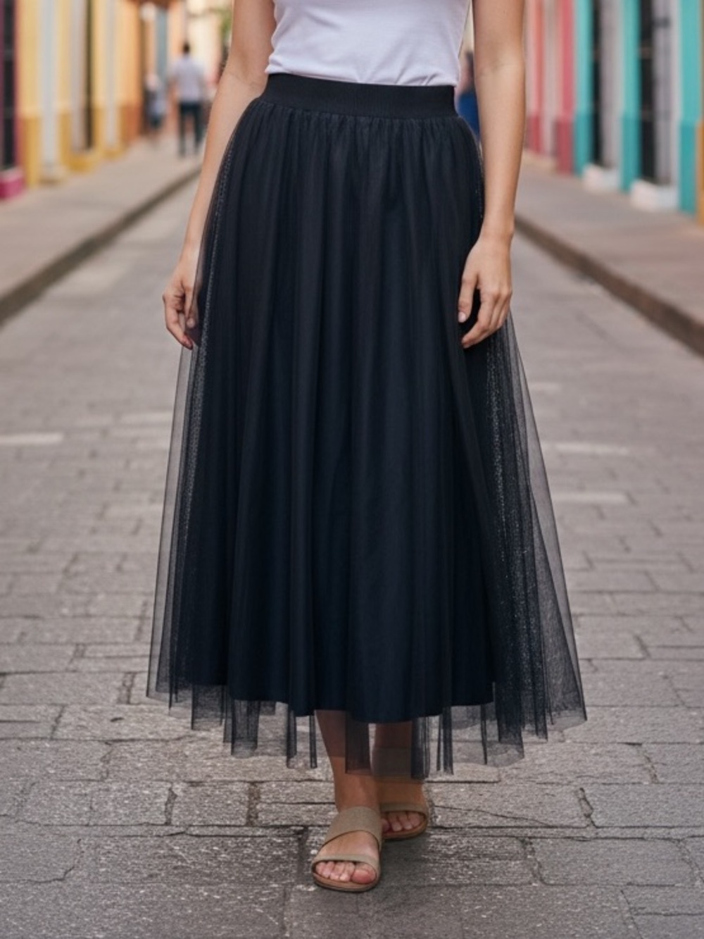 H&M Black Flowy Sheer Lined Black Formal Party Maxi Skirt Size M